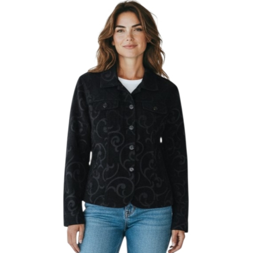 Croft & Barrow Black Velvet Swirls Cropped Jacket‎ Size Medium